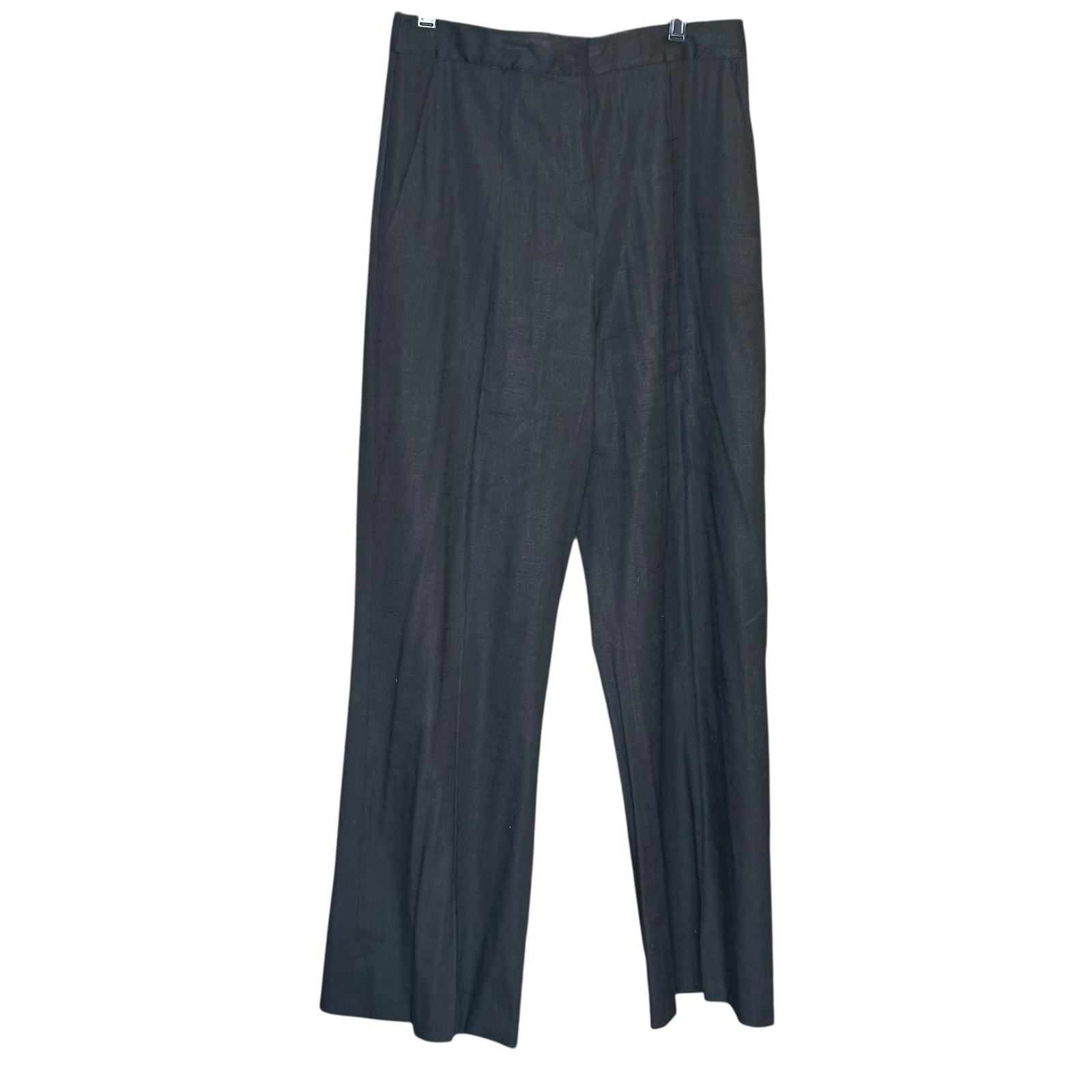 Diane Von Furstenberg Black Linen Blend Pleat Front Flare Pants Size 8 Dvf Nwt